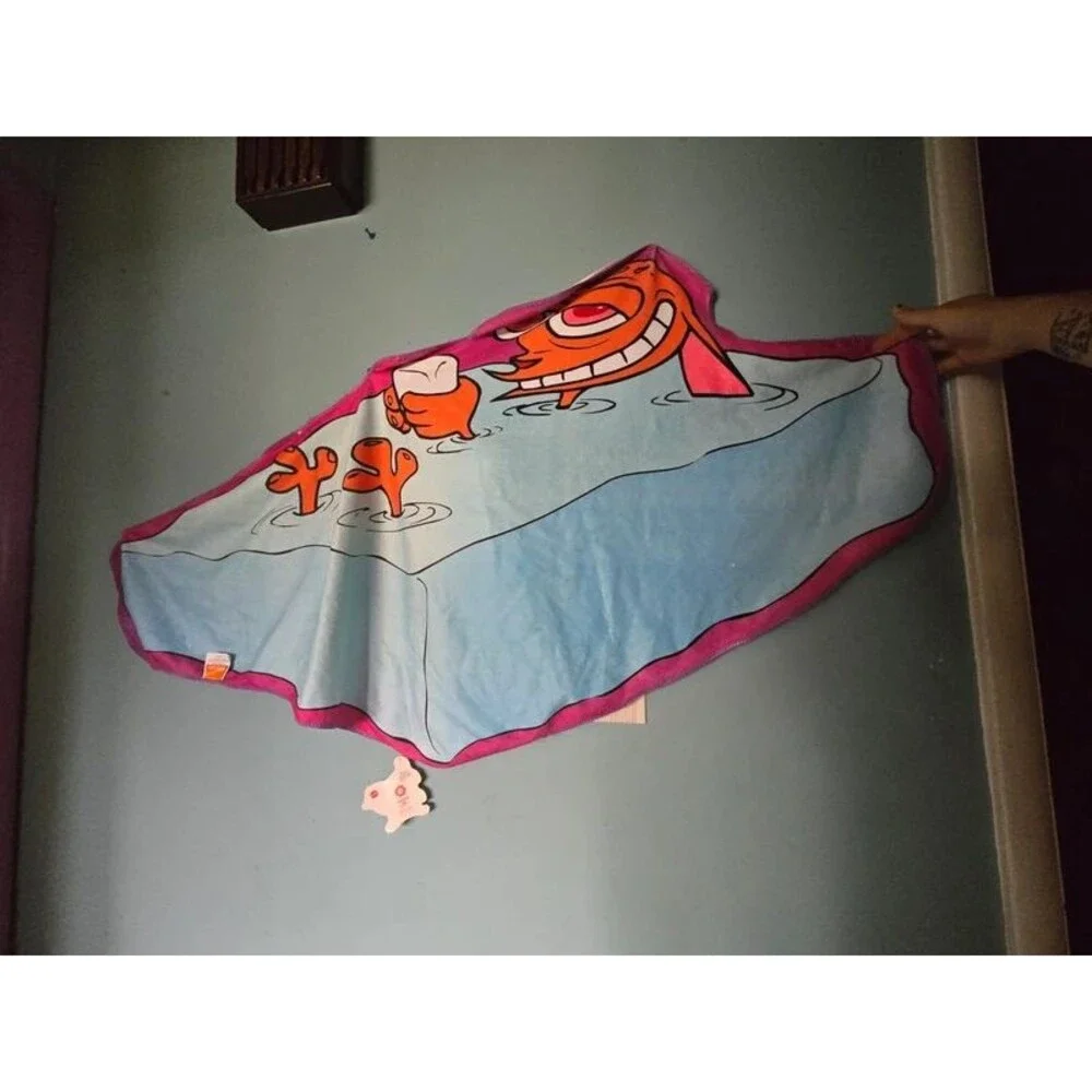 Ren and Stimpy Fleece towel Nick Box 90s Vintage Cartoon CultureFly NWT
